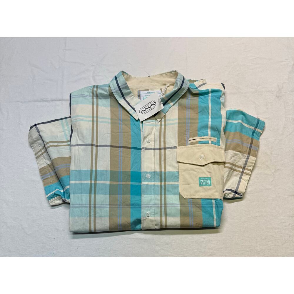 PARISH NATION  button down shirt plaid shorts sleeve men’s size 5XL NWT
